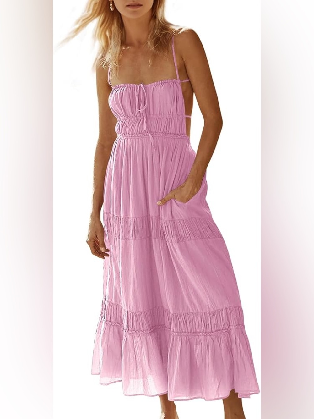 Amazon Pink Spaghetti-Strap Maxi Dress